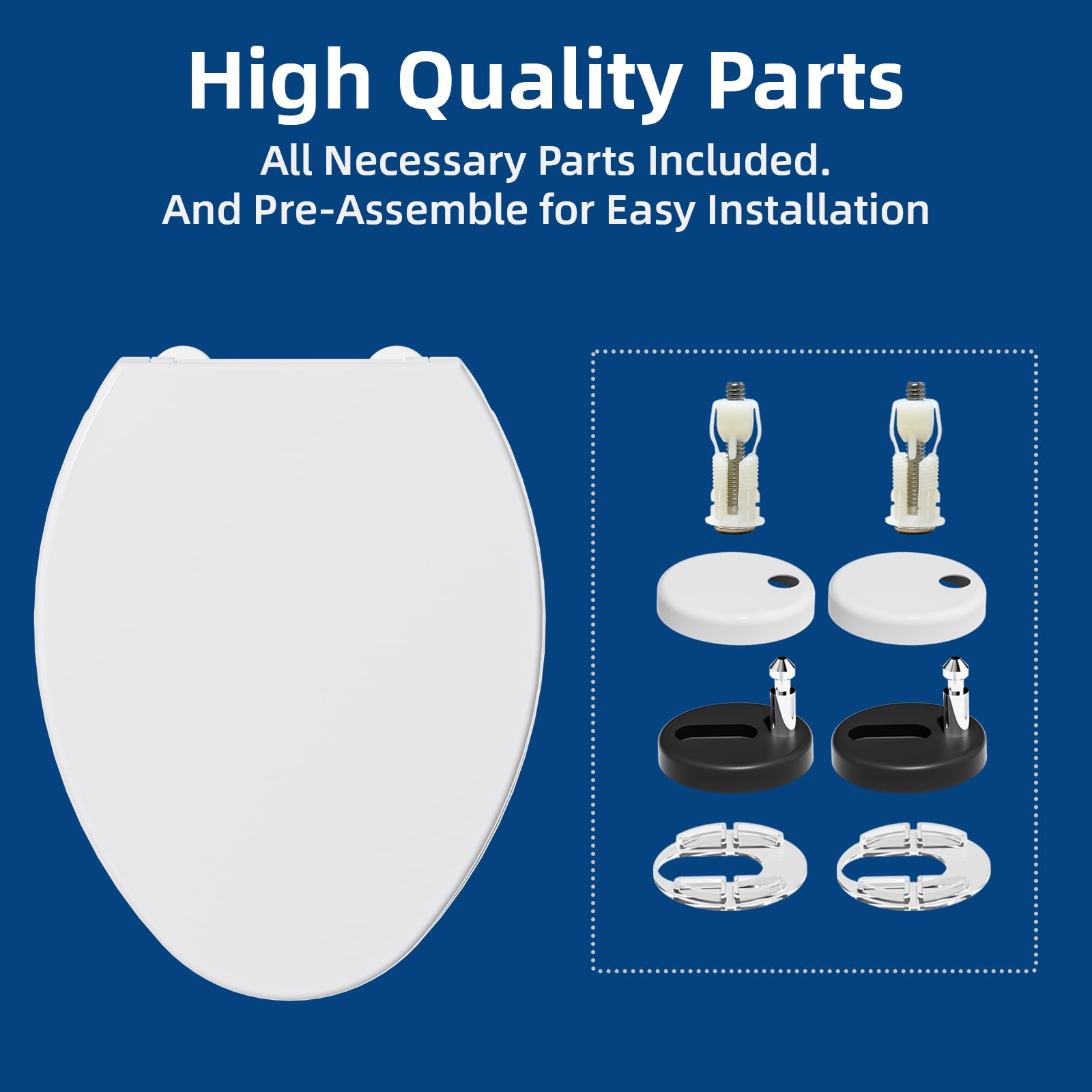 ROSYNEY Elongated Toilet Seat with Hinge, Slow Close, Easy Clean & Change Hinges, White