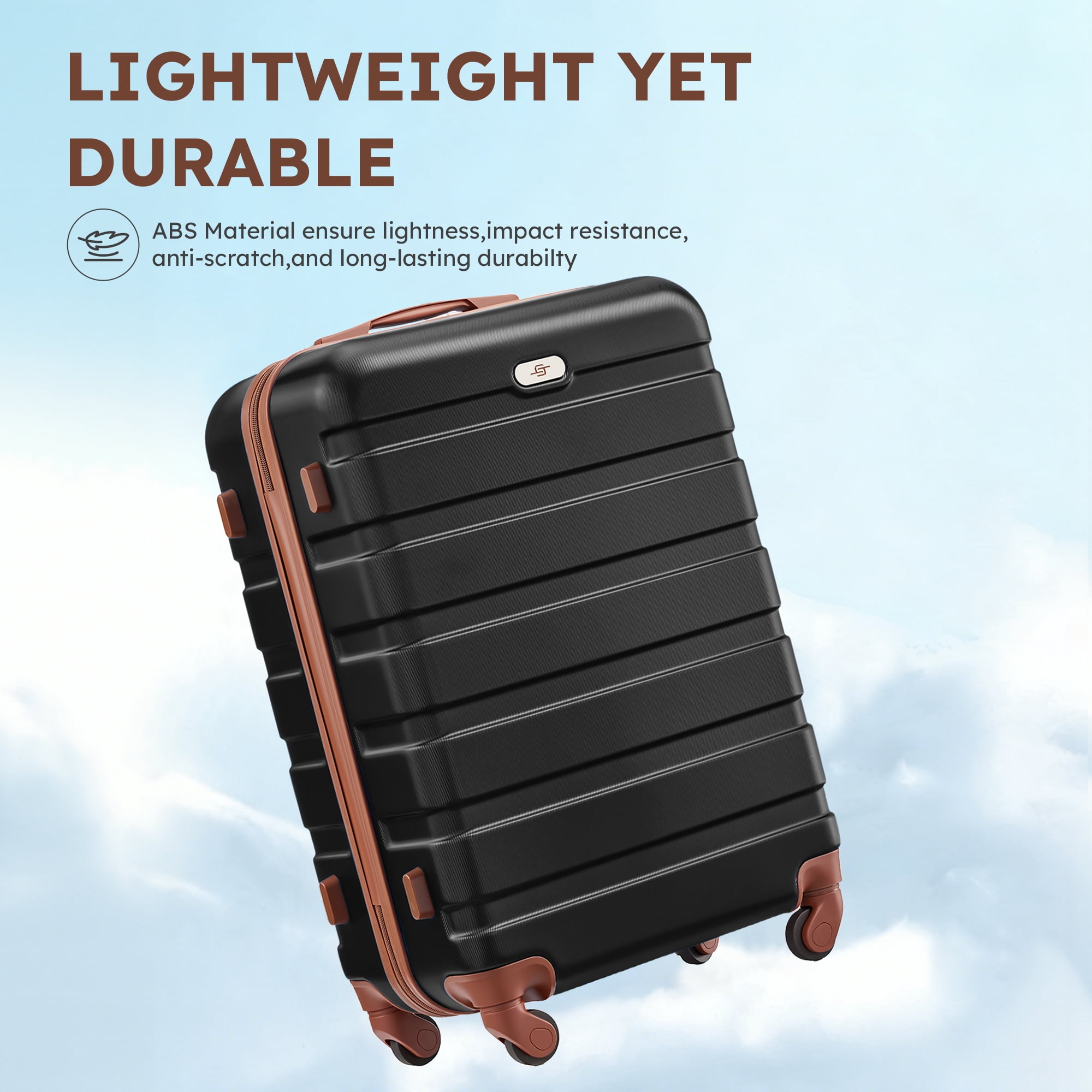 Gowill 3 Piece Luggage Sets,20 inch Hardside Lightweight ABS Carry-On Suitcase With Expandable Duffle Bag (Black Tan)