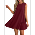 thumbnail image 2 of Solid Color Round Neck Sleeveless Vest Dress Wine Red S, 2 of 7