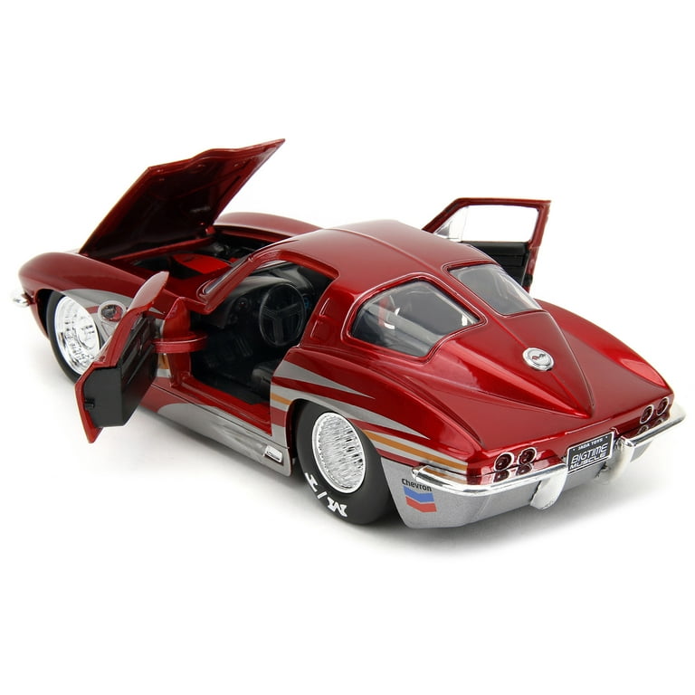1963 Red Metallic Chevrolet Corvette Stingray with Silver Graphics - Bigtime Muscle 1/24 Diecast Model by Jada 1963 Red Metallic Chevrolet Corvette Stingray with Silver Graphics - Bigtime Muscle 1/24 Diecast Model by Jada