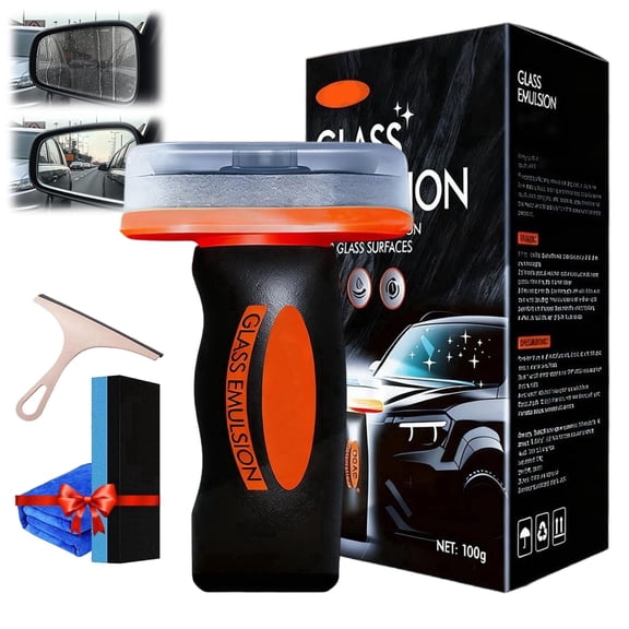 Windshield Oil Film Eraser Wand, Eliminate Oil Film for Instantly Clear Windshields, Glass Film Cleaning Brush, Glass Emulsion Cleaner, Handheld Glass Oil-Film Remover(1Set)