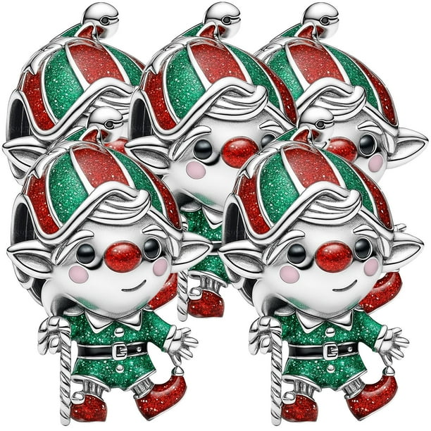 Joya duende festiva verde XmasElf01 5Pzas Plata S925 Chapa Separador Movimiento Duende Navideño Plata/Multicolor Caja Bl