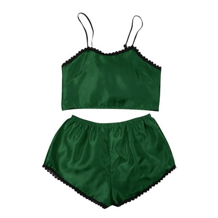 Odeerbi Sexy Lingerie for Women 2025 Satin Babydoll Underwear Camis Panties Underpants Shorts Sleepwear Briefs Suit Green