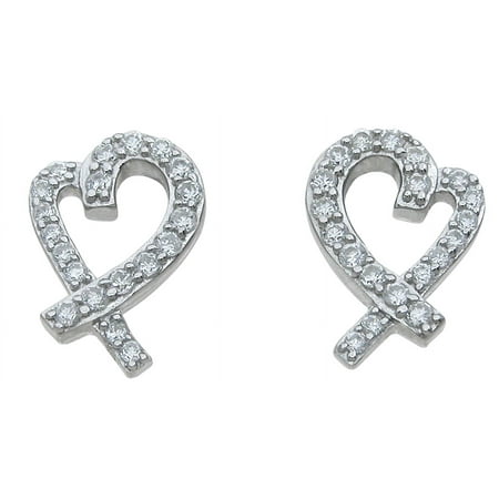 Silver Cz Stud Heart Earrings Makes Unique Women Birthday Gift, Heart Sterling Silver Earrings