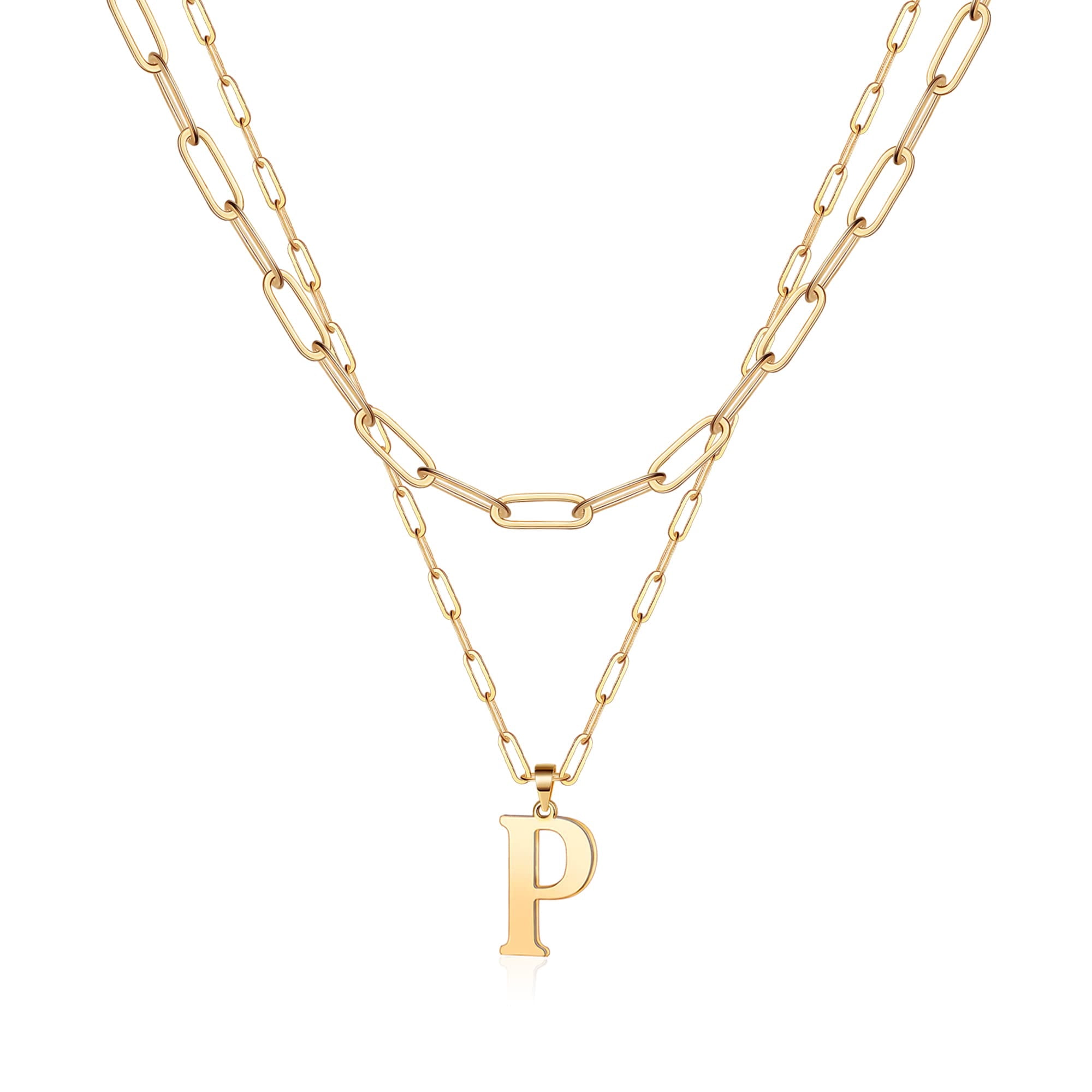Dainty Layered Initial Necklaces for Women Trendy, GoldPaperclip