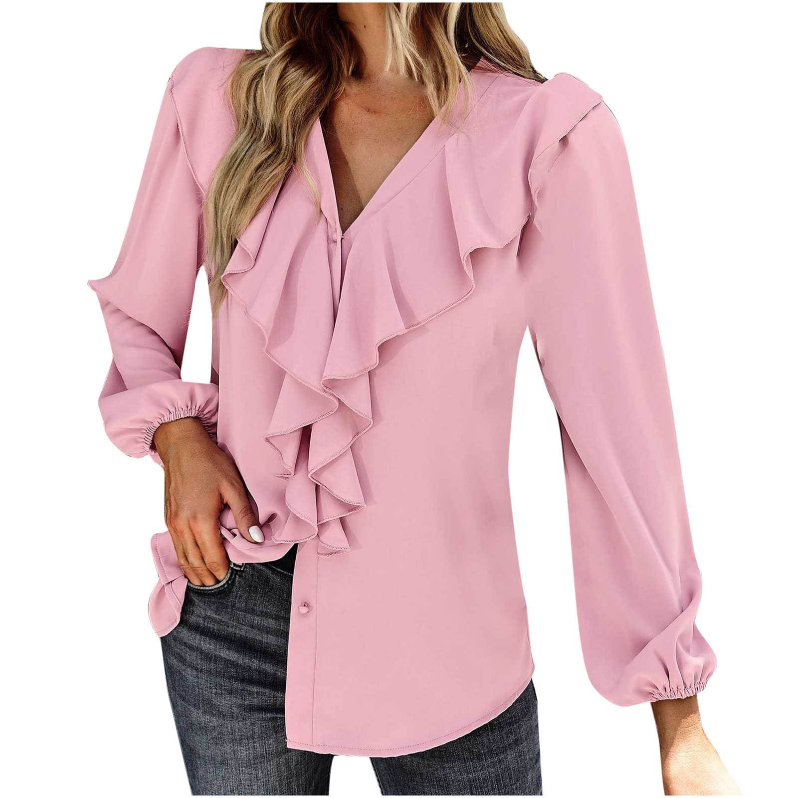 Rejsende Agnes Gray Misforståelse Odeerbi Clearance Womens Tops Long Sleeve Blouses Temperament Elegant Wind  Solid Color Pleated V-Neck Comfortable Shirt Top Pink - Walmart.com