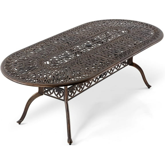 Outdoor Patio Dining Table - All-Weather Cast Aluminum 87" x 28.5“ Oval Patio Table with 2" Umbrella Hole for Balcony Lawn Garden Backyard