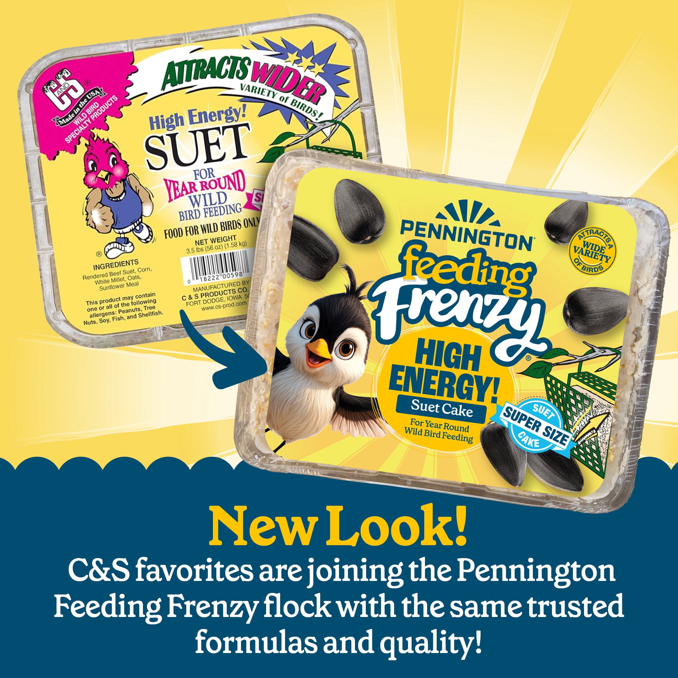 Pennington Feeding Frenzy High Energy Suet Super-Sized Cake, Wild Bird Food, 56 oz., 1 Pack, Fresh