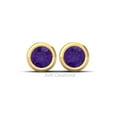 thumbnail image 2 of Amethyst Stud Earrings, Mini Bezel Set Earrings, 14K Yellow Gold Plated, February Birthstone Gift, 2 of 2