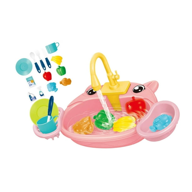Kitchen Sink Toys Play Dishes with 2 boys 4 Running Water for Role