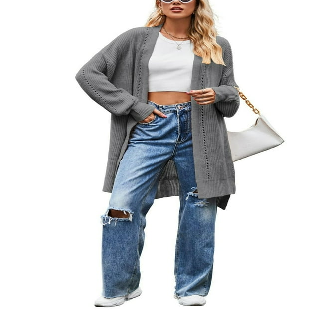 Women‘s Autumn Solid Color Long Sleeve Open Front Knitwear Sweater