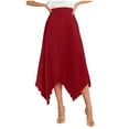 thumbnail image 2 of Womens Skirt Summer Solid Color Pleated Elastic Waist Asymmetrical Skirt Wine L, 2 of 6