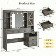 thumbnail image 4 of Vanity Set with Mirror and Lights Vanity Desk with 4 Wooden Drawers & 3-Tier Storage Shelf & Charge Station Farmhouse Vanity Dressing Table for Girl, Stool Not Included, Dark Rustic Oak, 4 of 7