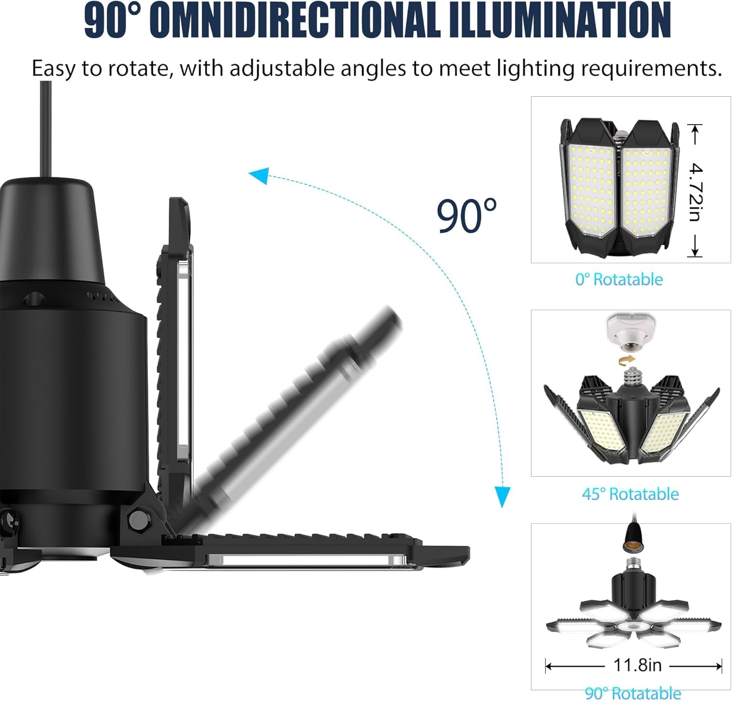 100W LED Garage Lights, 10000LM Ultra Bright Shop Light with 6+1 Adjustable Panels, 6500K Daylight E26/E27 Screw-in Deformable Ceiling Light Bulb for Workshop, Barn, Basement, Warehouse