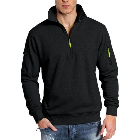 CONZONE Mens Pullover Sweatshirts Long Sleeve Sweatshirt for Men Trendy Plus Size Quarter Zip Stand Collar Fall Hoodie Sweatshirt