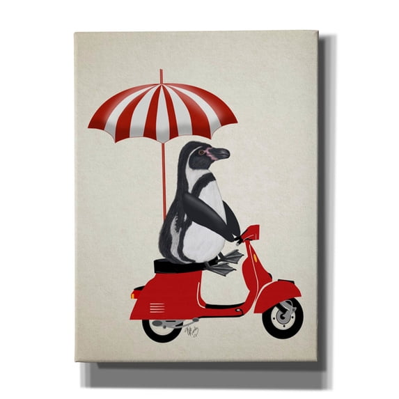 Epic Graffiti 'Penguin On Red Moped,' by Fab Funky, Canvas Wall Art, 40"x54"