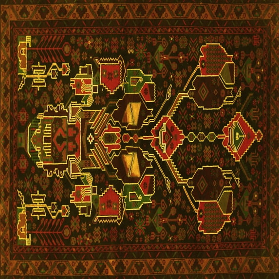Ahgly Company Machine Washable Indoor Square Persian Yellow Traditional Area Rugs, 3' Square