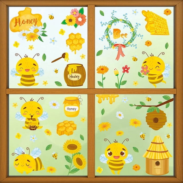 Pegatina de Ventana Dormitorio Cristal Decoración LADIGASU Abeja Flor 1X