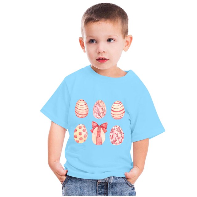 TIMIFIS T-Shirts de Pâques pour Enfants Garçons Filles Imprimé Œufs Mignons Manches Courtes T-Shirt Col Rond Été Hauts pour Garçons, 9 Ans