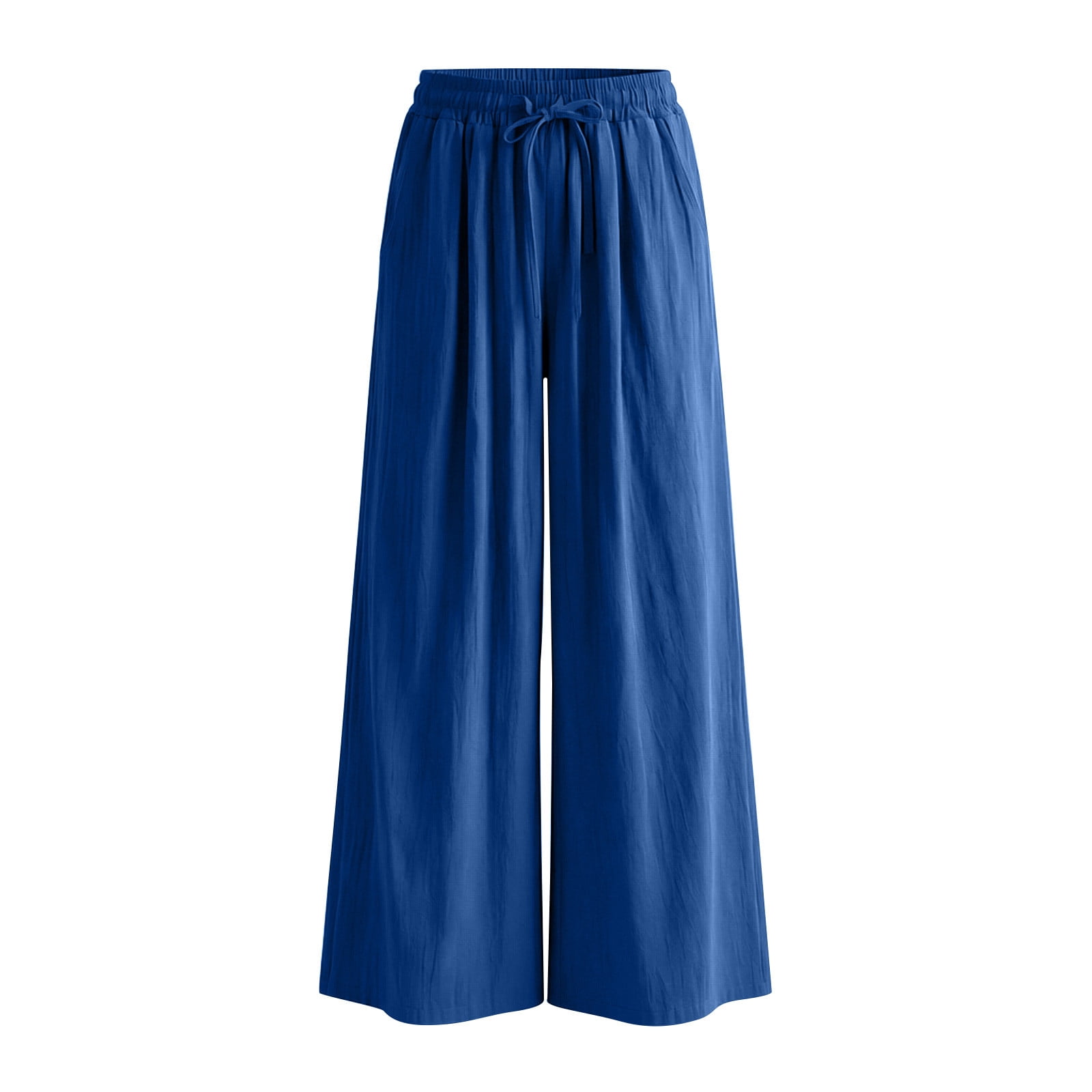 Loose Casual Drawstring Pants, Solid Color Elastic Waist Long Trousers, Women's Summer Loose Casual Solid Color Drawstring Pocket Pants