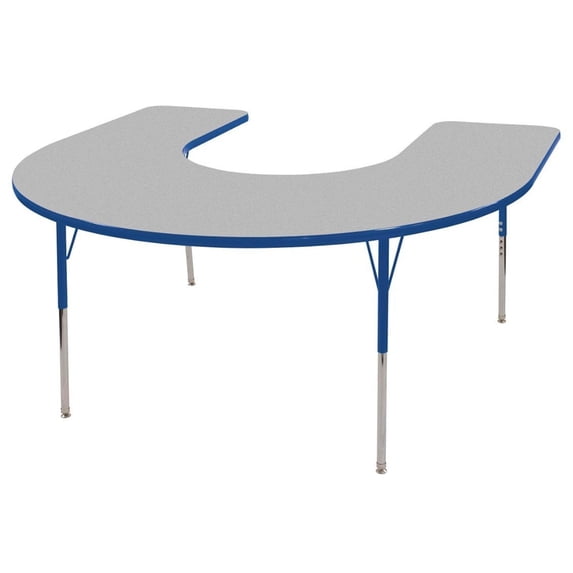 60in x 66in Horseshoe Everyday T-Mold Adjustable Activity Table Grey/Blue - Toddler Swivel with Seven 12in Stack Chairs Blue - Swivel Glide