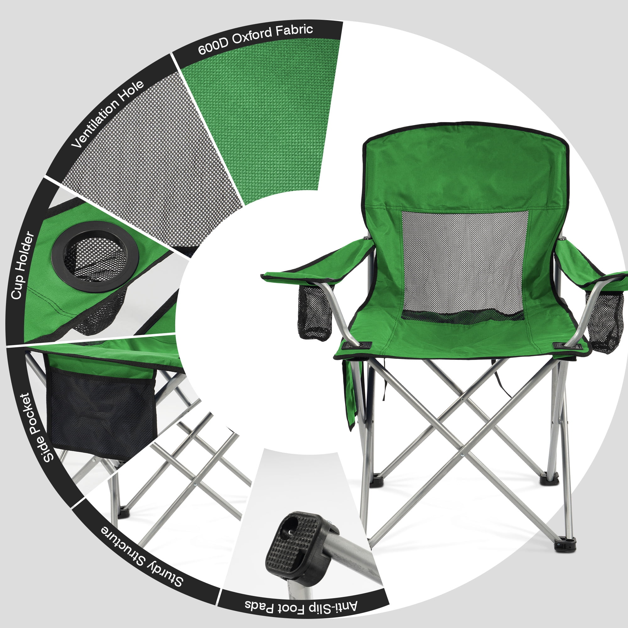 Sprint Demon Folding Camp Chair，Portable Outdoor Chair with Cup Holder & Carrying Bag，for Camping, Beach, Fishing, and Sports Events