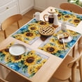 thumbnail image 5 of Sunflower Placemats Set of 12 Watercolor Yellow Floral Vintage Wooden Grain Place Mats Indoor Wipeable Table Mats Washable Cloth Dining Table Placemats for Kitchen Holiday Party Home Decor 13x19 Inch, 5 of 9