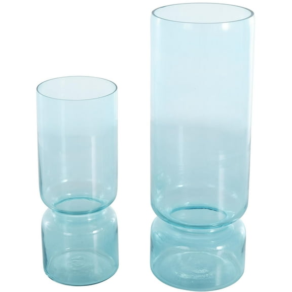 DecMode 14", 10"H Modern Round Blue Glass Vase, Set of 2