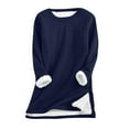 thumbnail image 3 of lcziwo Women's Warm Sherpa Lined Sweatshirt Winter Clothes Solid Color Casual Side Slits Pullover Loungewear Crewneck Fleece Tunic Tops, Navy, M, 3 of 10