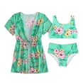 thumbnail image 2 of Toddler Girl Swimsuit 3 Piece Mesh Square Neck Sleeveless Floral Print Top And Coat Bikini for Vacation Girls&nbsp;Bathing Suit Green 9 Years-10 Years, 2 of 4