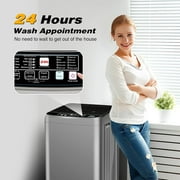Kcpolre Portable Washing Machine, 25 lbs Full Automatic Washer with 10 Programs & 8 Water Levels, Top Load Clothes Washing Machines with LED Display for Home, Apartment, Grey