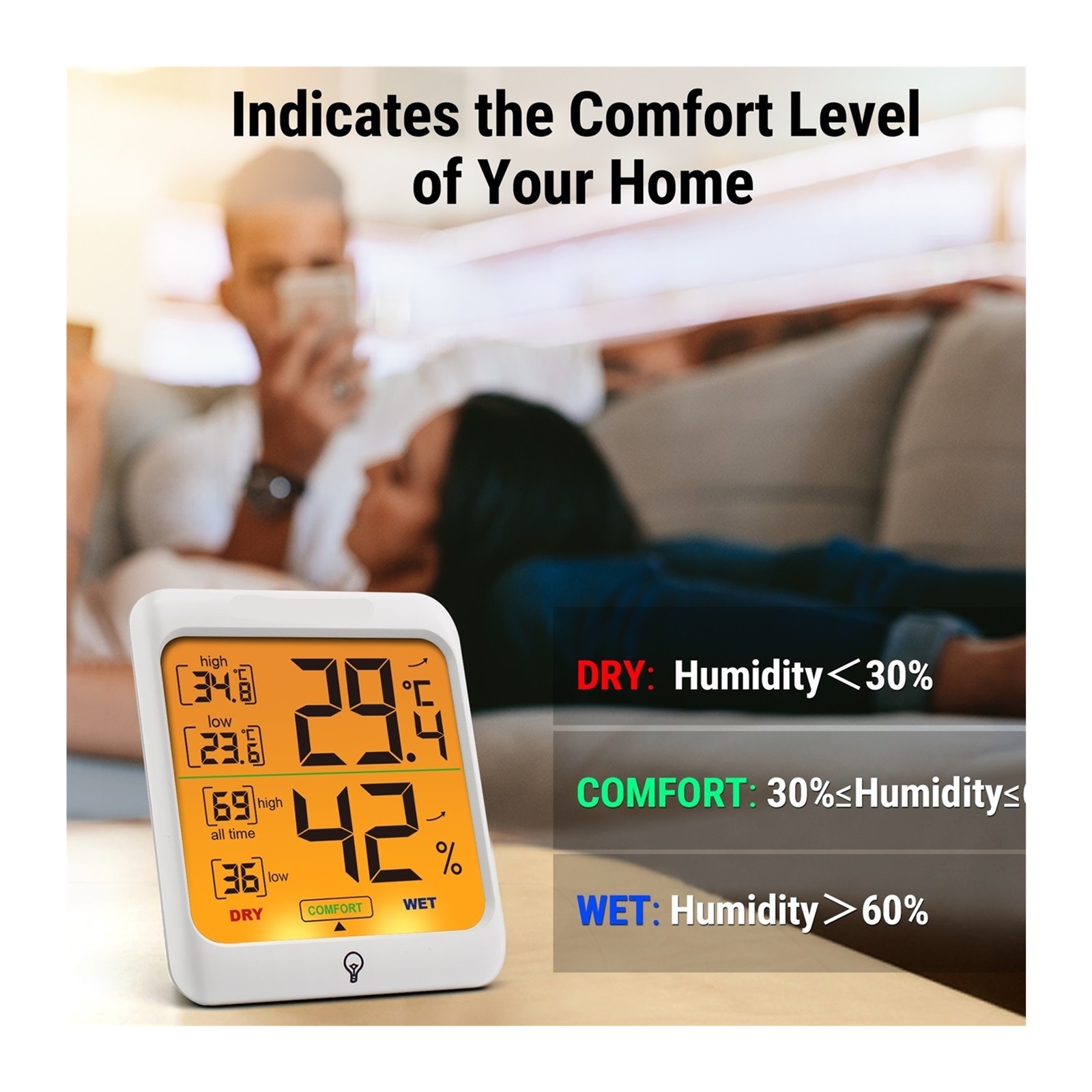 Digital Indoor Home Thermometer Hygrometer Temperature Humidity Sensor Backlight Weather Station