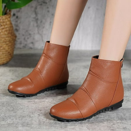 

Juebong Boots Deals Boots for Women Wedges Mid-Calf Flats Ankle Boots Retro Leather Western Cowboy Booties Side Zipper Platform Combat Work Boots