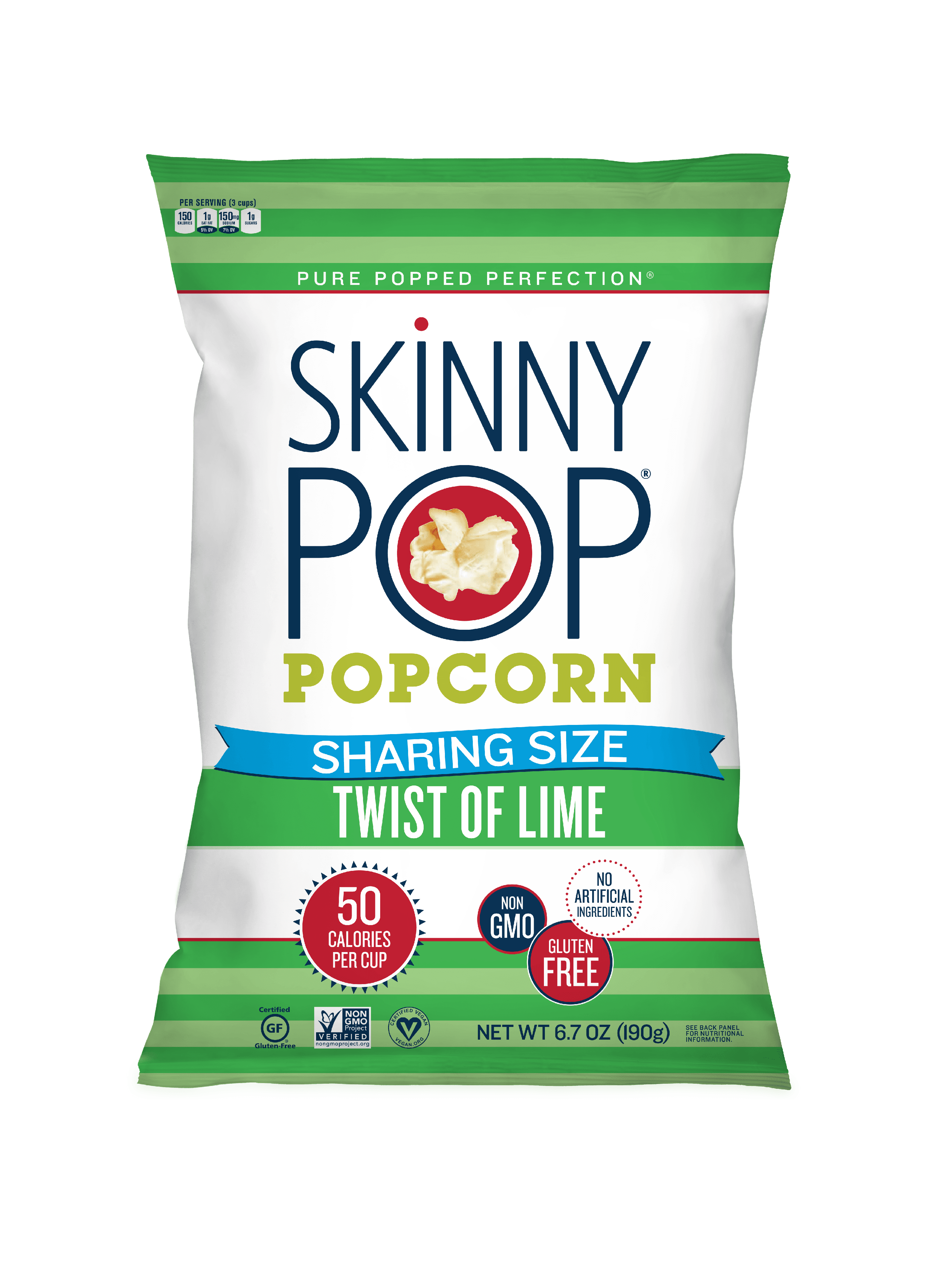 SkinnyPop Twist of Lime Popcorn, NonGMO, GlutenFree, 6.7 Oz Bag
