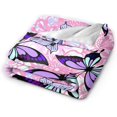 thumbnail image 2 of Pink Floral Purple Butterfly Blanket, Soft Blankets Flannel Bed Throw Cozy Lightweight Plush Gifts for Women Girls Sofa Couch Bedroom Living Rooms Warm All Season, Home Decor, 60"x50", 2 of 6