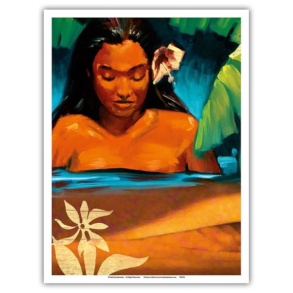 Water Girl - Hawaiian Island Woman - Original Collage Art by Wade Koniakowsky - Master Art Print (Unframed) 9in x 12in