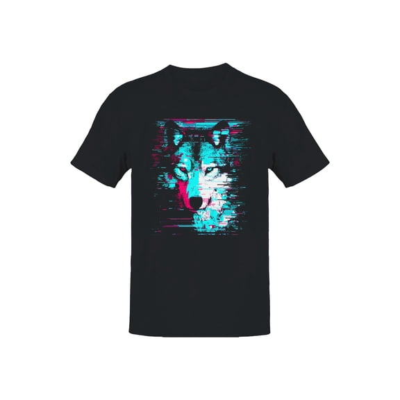 Glitch Art Wolf: Neon Vision Black Men's T-shirt