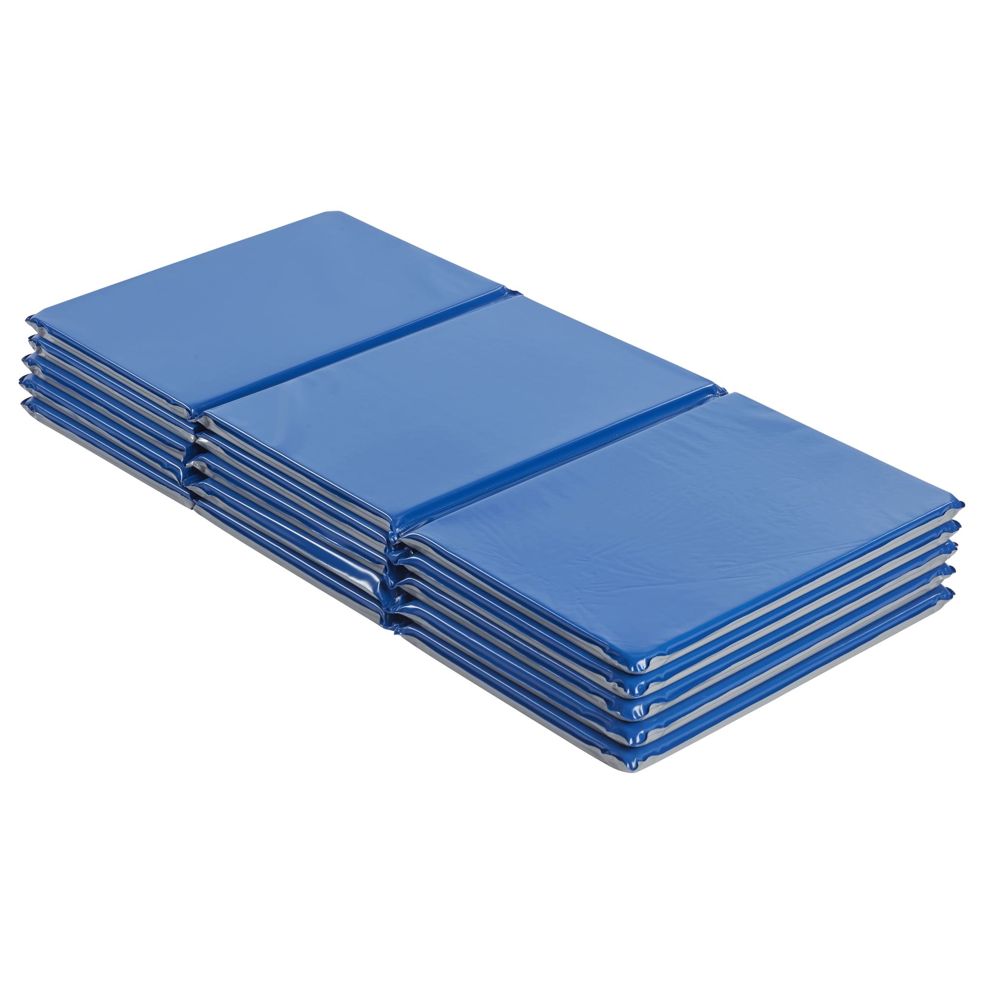 ECR4Kids Everyday Folding Rest Mat, 3-Section, 1in, Blue/Grey, 5-Pack