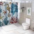thumbnail image 7 of Chilfamy  Coastal Reef Feather Shower Curtain, Blue &amp; Coral-Coral, Starfish, Seahorse &amp; Feather Pattern-Beach Bath Curtain-Costal Shower Curtain-Ocean Themed Bathroom Decor White, 7 of 7