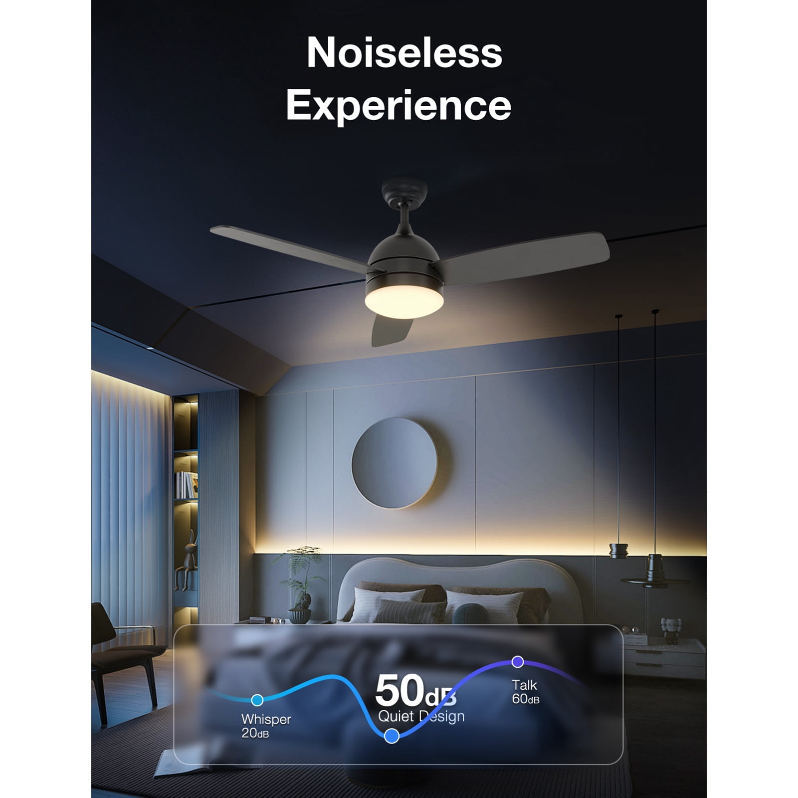 Warmiplanet 48" 3-Blades Modern Ceiling Fan with Light & Remote, Black, Dual-Color Blades, 6 Speeds, 3-Color Light
