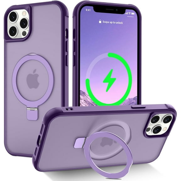 MYKOMI Magnetic Compatible with iPhone 13 Pro Max Case with Stand [Military Grade Drop Tested][Compatible with Magnet] Ring Translucent Slim Hard Back Soft Edge
