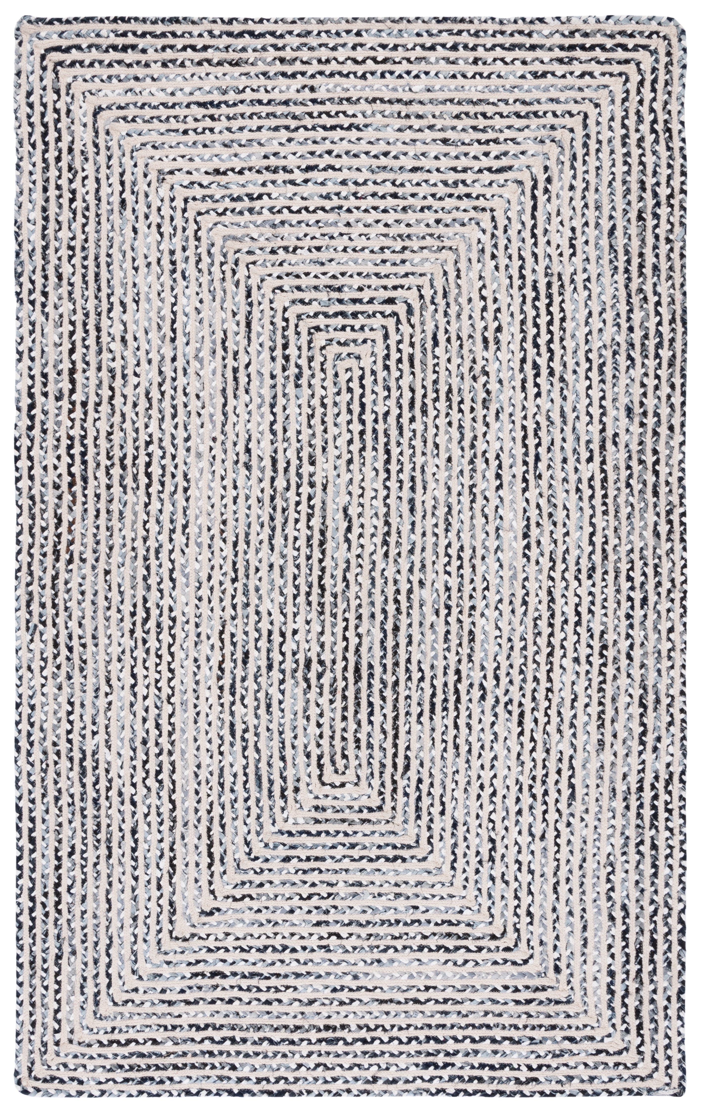 SAFAVIEH Braided Anabella Bordered Cotton Reversible Area Rug, Black/Navy, 6' x 9'