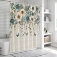 thumbnail image 6 of Vintage Teal Floral Bathroom Shower Curtains with 12 Hooks Polyester Waterproof Shower Curtain for Stalls and Bathtubs Weeping Beige Flowers Summer Decorative Bathroom Privacy Curtain 48x72 Inches, 6 of 9