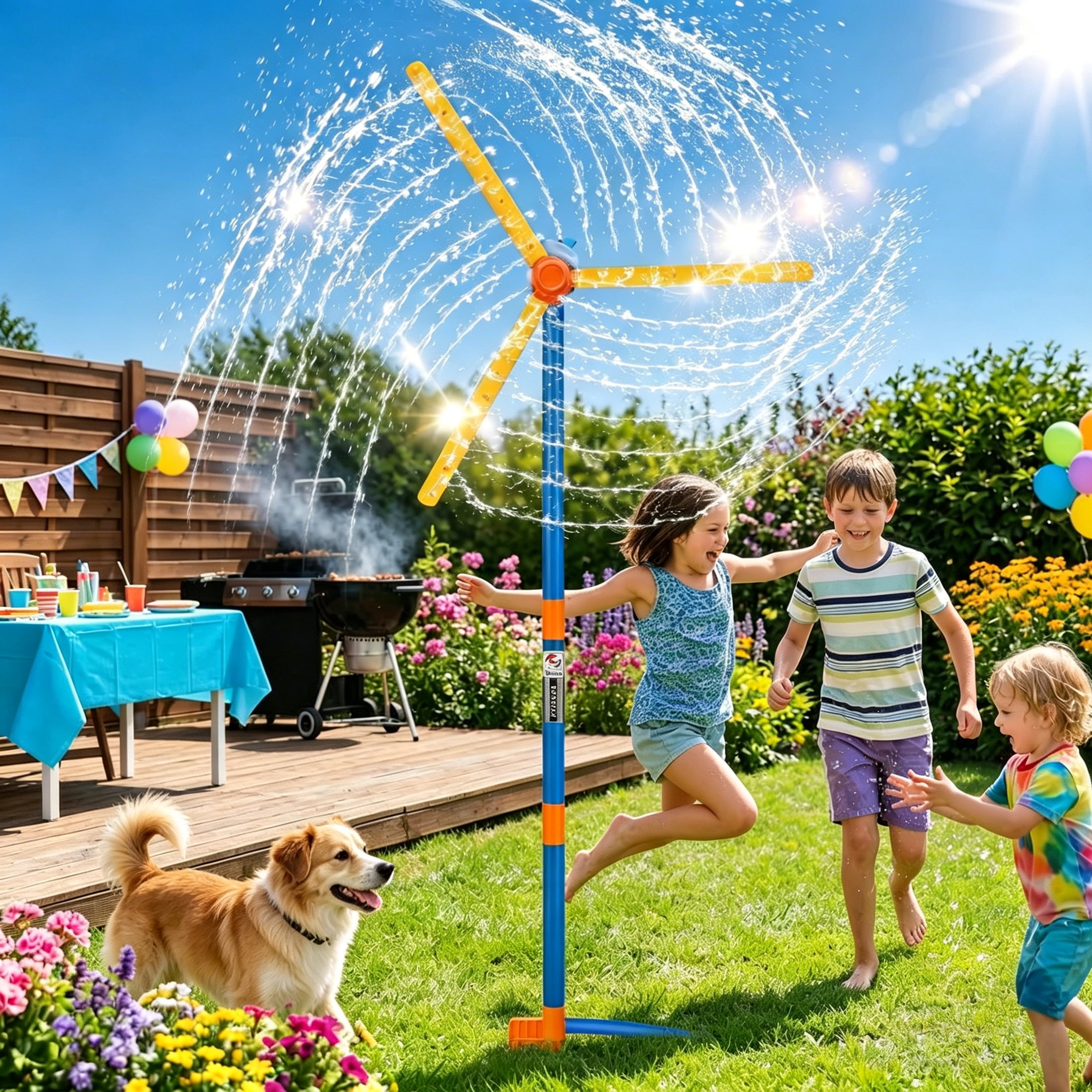 PMHZI 63-inch Kids Sprinkler Toy - 360° Rotating Spray with 36 Nozzles, Quick-Connect Lawn Sprinkler for Backyard Toddler Outdoor Play