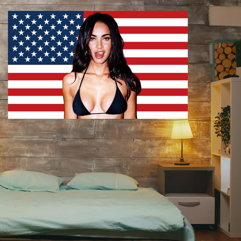 Megan Fox AmericanFlag With Four Brass Grommets Funny Flag Decoration Megan Fox Merch for College Bedroom Room Dorm Wall Party Poster Tapestry