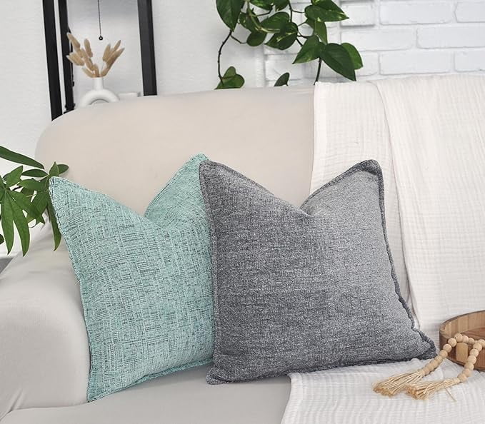 22x22 Pillow Covers inch Light Green Textured Soft Chenille Solid Cushion Covers For Sofa, Accent Chair, Couch, Modern Cozy Large Pillow cases Set of 2