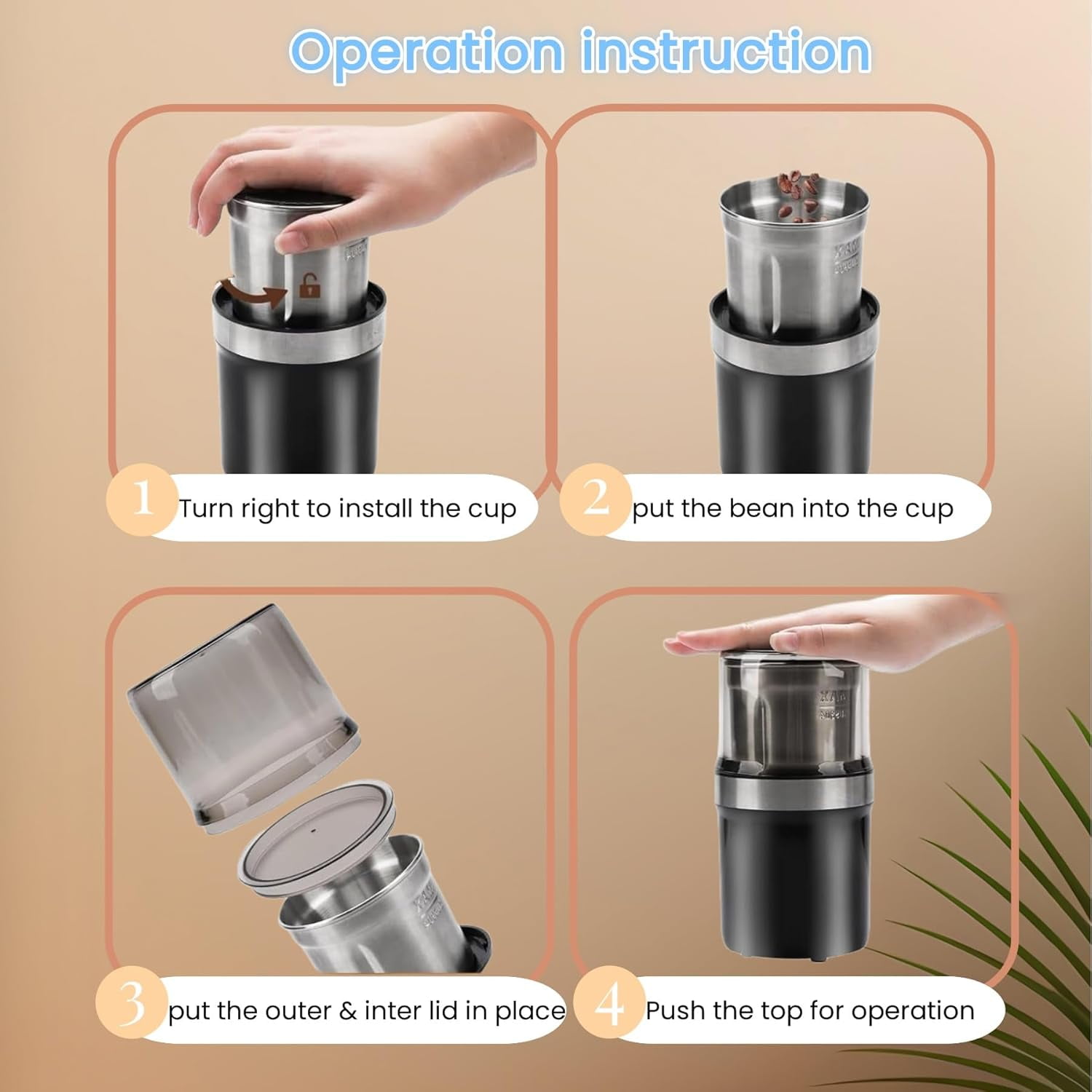 2026 New Stainless Steel Coffee & Spice Grinder, Electric Multi-Use Cup Grinder, Large Capacity Detachable Cup for Easy Cleaning, for Home Kitchen (Straight Blade&Criss-Cross Blade)Z