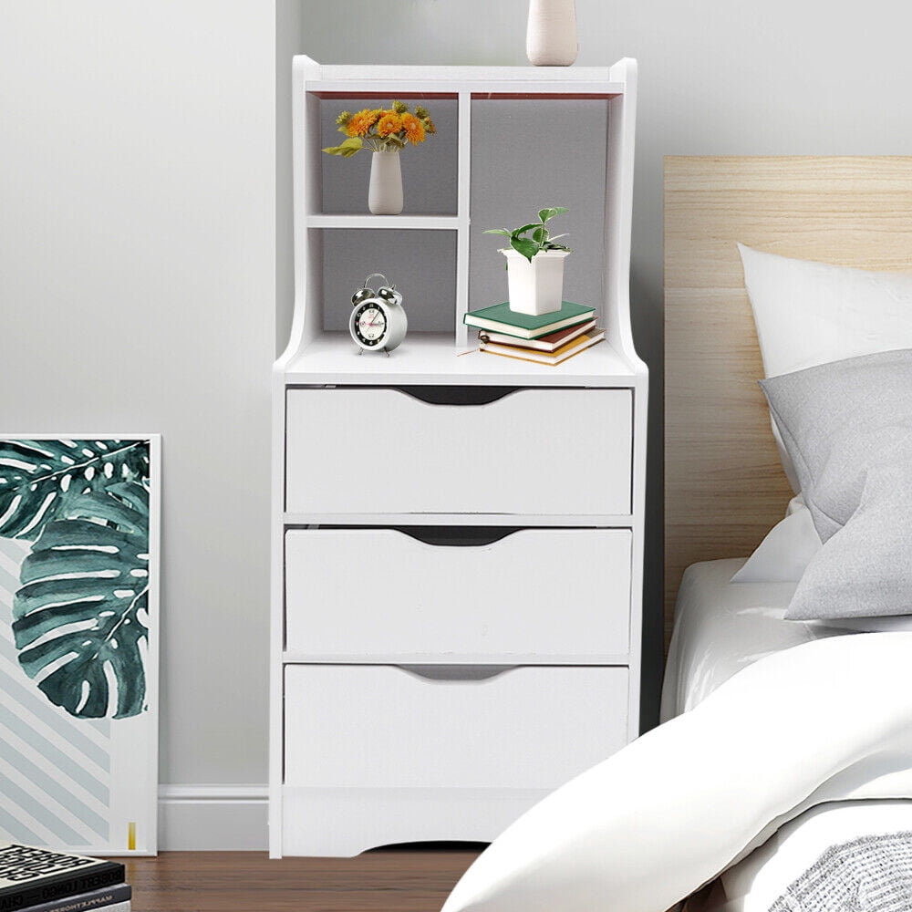 Modern Tall Nightstand 3 Drawers Bedside Table Wooden Bedroom Furniture Storage Cabinet