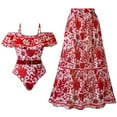 thumbnail image 1 of Trajes de baño Amzcrzy Tankini para mujer, traje de baño estampado diario para mujer, traje de baño conservador de cuerpo unido, falda de playa estampada, conjunto de dos piezas, rojo, M, 1 of 8