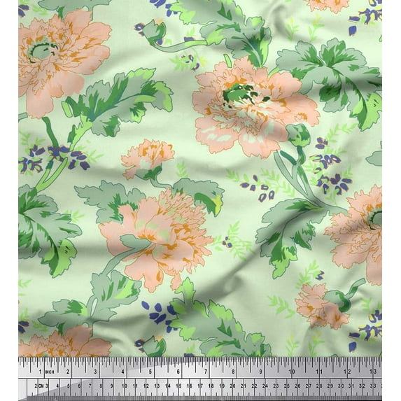 Soimoi Cotton Duck Fabric Leaves & Floral Artistic Print Fabric by Yard 42 Inch Wide